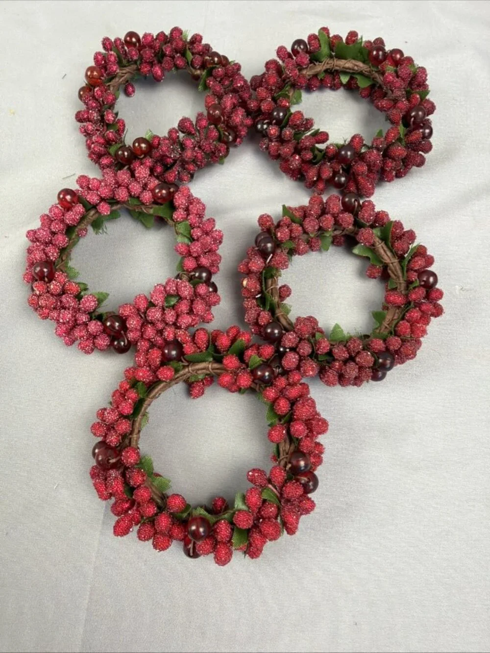 Pier One Set 10 Napkin Rings Red Sugared Cranberry Holiday Christmas Candle Ring